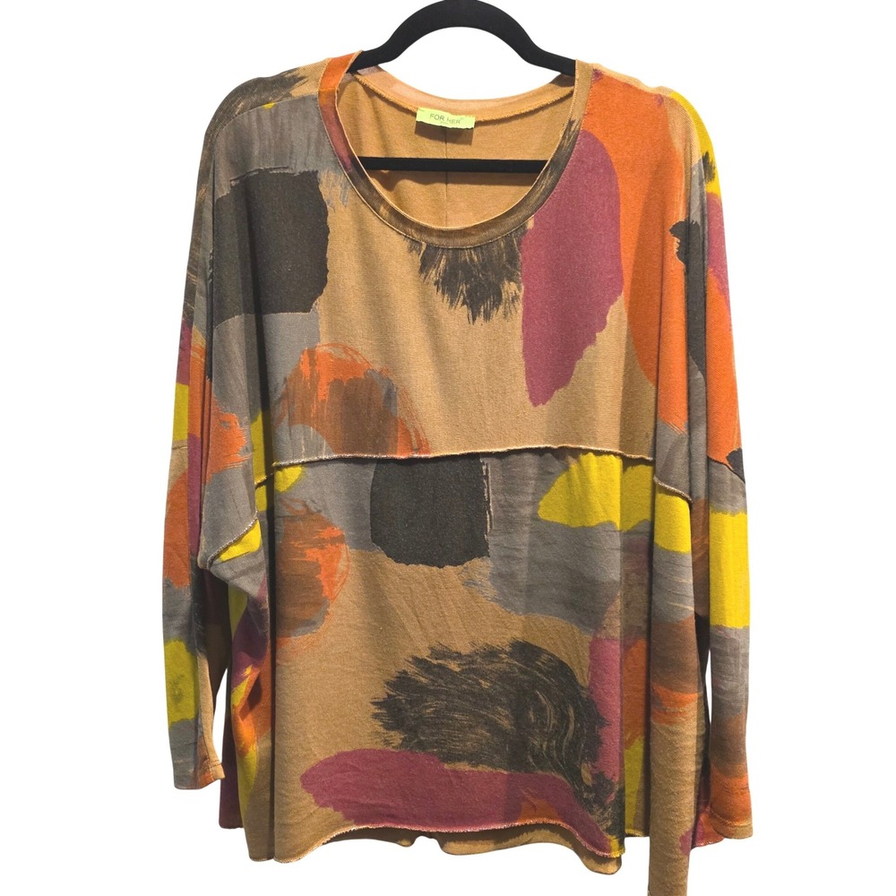 For Her Paris Boho Colorblock Knit Tunic Women's ‎ Pullover Top Lightweight OS